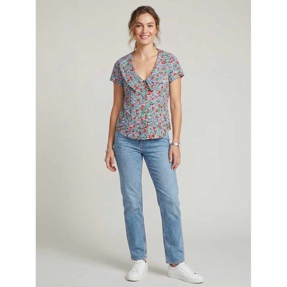 Maeve Anthropologie Floral Peter Pan Collar Button Down Blouse Top Size US 12